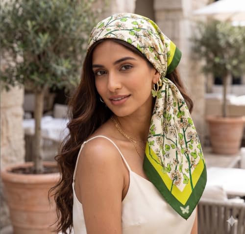 Image of Satin Square Head Scarf for Women, Floral Printed
