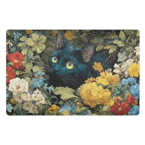 Felpudos Estampado Floral De Gato Suaves Alfombra De Entrada Antisuciedad Doormat para Portón Cocina Oficina 40X60 Cm