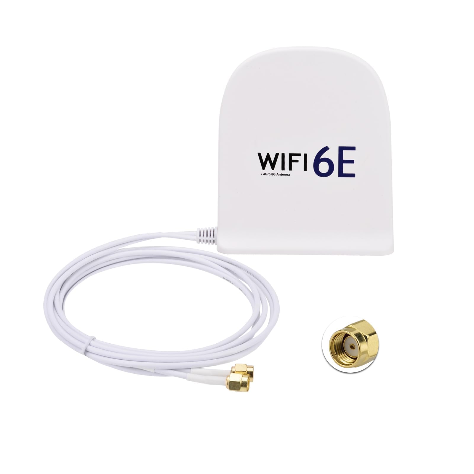 Bingfu Antenne WiFi 6E tri-bande 2,4 GHz 5 GHz 6 GHz MIMO RP-SMA mâle Base magnétique 8 dBi Antenne blanche avec câble de 2 m pour routeur WiFi, carte réseau sans fil, PC, carte mère PCI PCIe, caméra