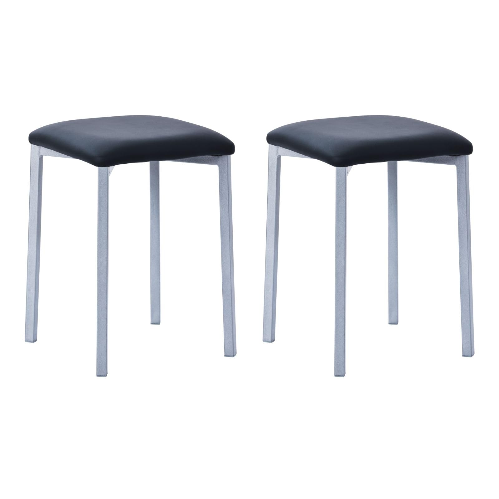 Lote de 2 Banquetas Cocina - Taburete Bajo con Estructura Metálica Gris Epoxi y Asiento de Madera de DM con Espuma, Acabado en Poliéster - Colores Blanco y Negro, 32x32x45 cm (Negro)