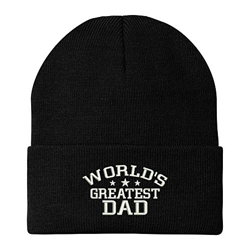 Trendy Apparel Shop World's Greatest Dad Embroidered Winter Long Cuff Beanie - Black