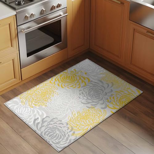 Tapete rectangular amarillo 2x3 pies antideslizante lavable miniatura 3
