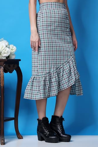 Image of POPWINGS Casual Check Print Long Flare Skirt for Women | Cotton Skirt for Women Skirt for Women