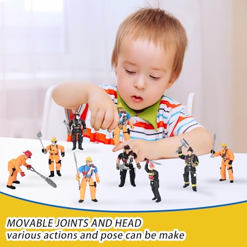 8 Pieces Firefighter Action Figures, Fireman Toys for 3 4 5 6 7+ Year Old Boys, 4-Inch Toy Figure & Playsets with Accessories, Ideal Gifts for Boys Girls Kids, Christmas Stocking Stuffers Party Favor - Thumbnail 2