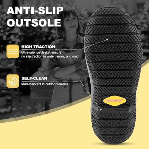 Showave Women's Rain Boots Mid Calf Waterproof Rubber Neoprene Boots with Easy Handles Mud Boots Outdoor Working Boots for Barn Garden Chore4