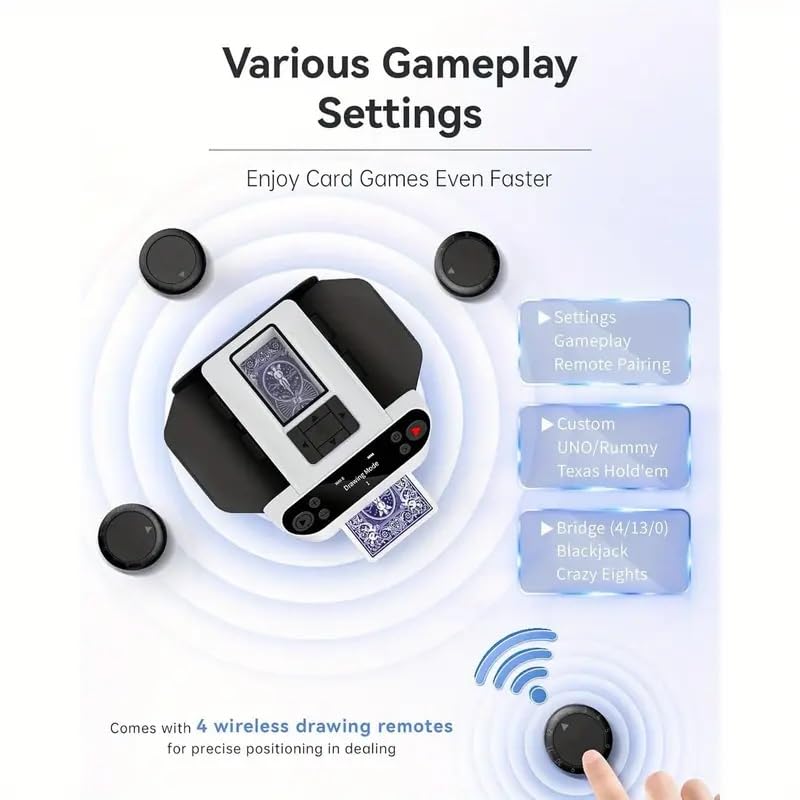 Image of Hop N Play Versatile 2-in-1 Automatic Card Shuffler & Dealer Machine- Efficient Shuffles 2 Decks, 360 Rotation with Wireless Remote,Poker,Blackjack,UNO,Texas Hold'em, for Casino Game Enthusiasts