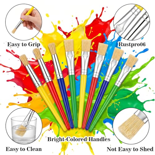 Afcabakila Set de 48 Pinceles Grandes de Cerda para Pintura, Redondo y Plano con Mangos de Colores para Acrílico y Acuarela miniatura 3
