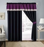 Modern Black, White, Purple Hampton Window Curtain / Drape Set with Sheer Backing 120-by-84-Inch
