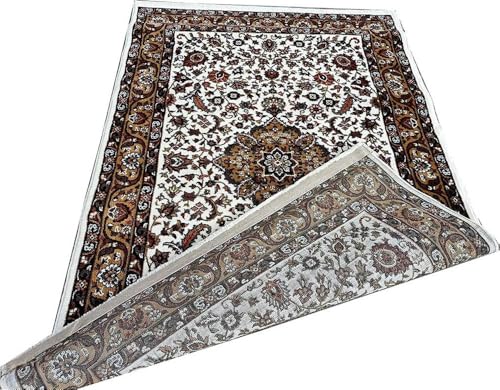 Image of Beautiful Home Decor 9x12 Feet Kashmiri Design Soft Thick Silk Carpet for Living Room (Ivory, 270 x 360 Cm)