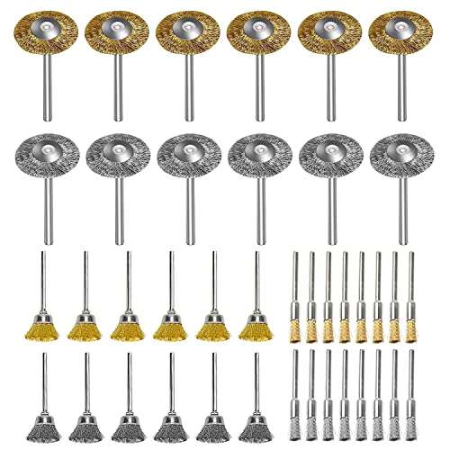 Xinghua 40 Stück Drahtbürsten Set, Drahtbürste Set für Bohrmaschine, Stahldraht Radbürste Becherbürste Stiftbürste Anzug, Polieren Reinigung Drehwerkzeug für Reinigungs und Schleifarbeiten Cover