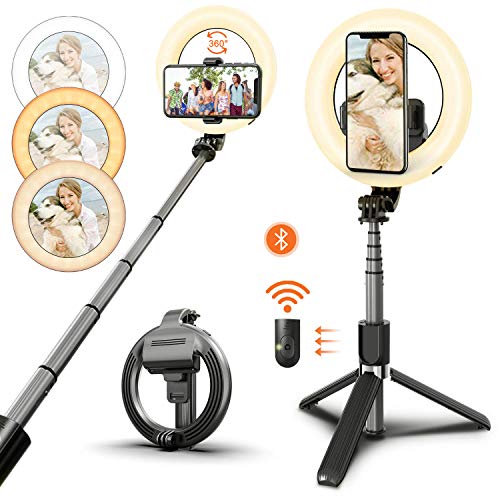 HMEDA Anillo de Luz Palo Selfie de LED con Trípode Control Bluetooth Remoto Inalámbrico