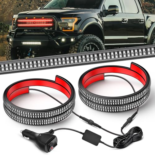 Image of Nilight 2PCS 24 inch Truck Grille Strobe Lights Strip 384 LED Emergency Light Red Flexible Side Flashing Warning Caution Safety Waterproof Lighting Kit for Trucks Tow Plow Construction Vehicles