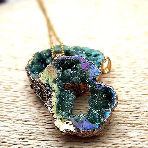 Aura Healing Crystal Stone Necklace Natural Academician Cut Irregular Healing Crystal Necklace Men and Women Men Energy Healing Crystal Pendant Gift (Blue)