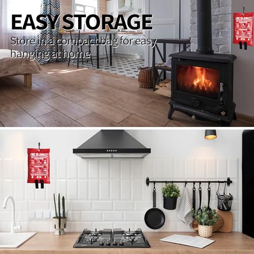 Image of Fire Blanket for Kitchen and Home, 40 inch x 40 inch, Fiberglass Emergency Fire Blanket, 2 Pack