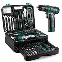 Cassetta Attrezzi Completa Elettriche: DEKO 238 Pezzi con Trapano a Batteria 12V, Valigetta Attrezzi con Set Completo di Punte, Verde
