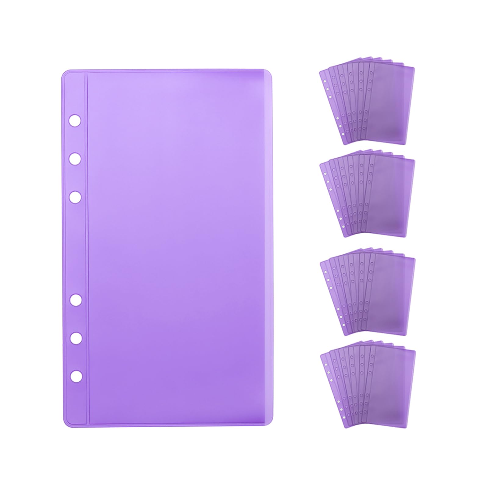 24 A6 Cash Envelopes Purple A6 Binder Pockets Zipless Budget Binder Inserts Sleeves PVC Sheet Protector for 6 Ring A6 Binders Organizer Photos Cards