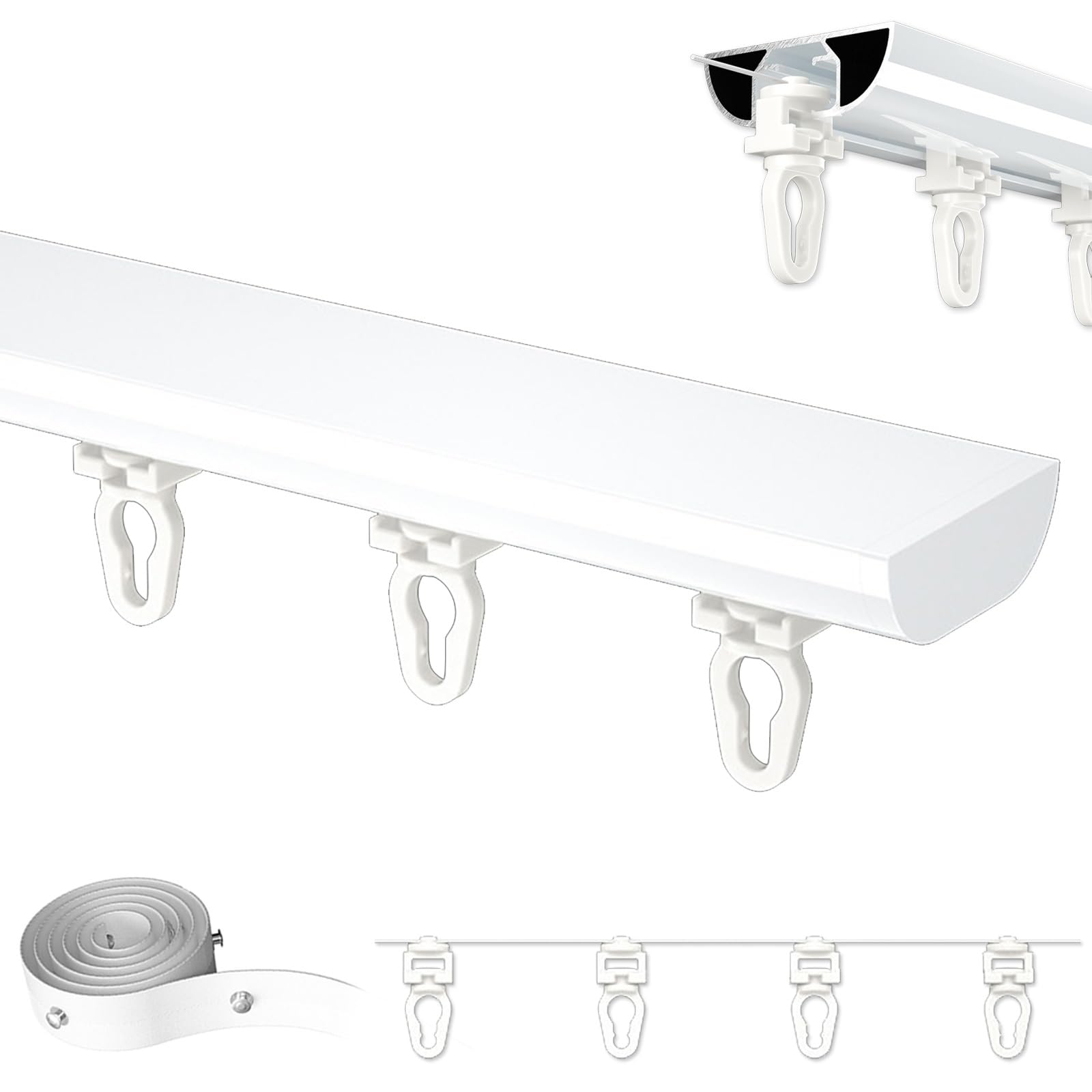 Ripplefold Snap Track with Tape Set 3.3ft - 19.7ft Ceiling Mount Curtain Track Sliding Curtain Rail, Heavy Duty Aluminum Room Divider Curtain Rods for Balcony Offices Bedroom(110CM(3.6FT),145mm)