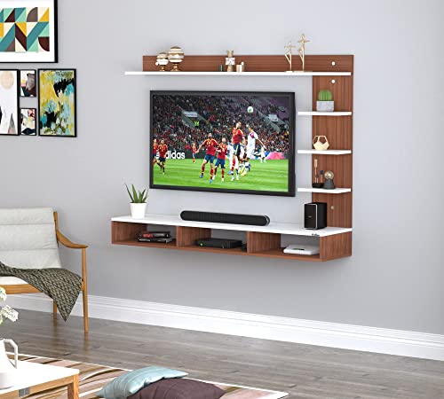 Image of Anikaa Tyson Engineered Wood Wall Mount TV Unit /TV Stand /Wall Set Top Box Stand /TV Cabinet /TV Entertainment Unit (Walnut White) Ideal for Upto 52 inch(D.I.Y)