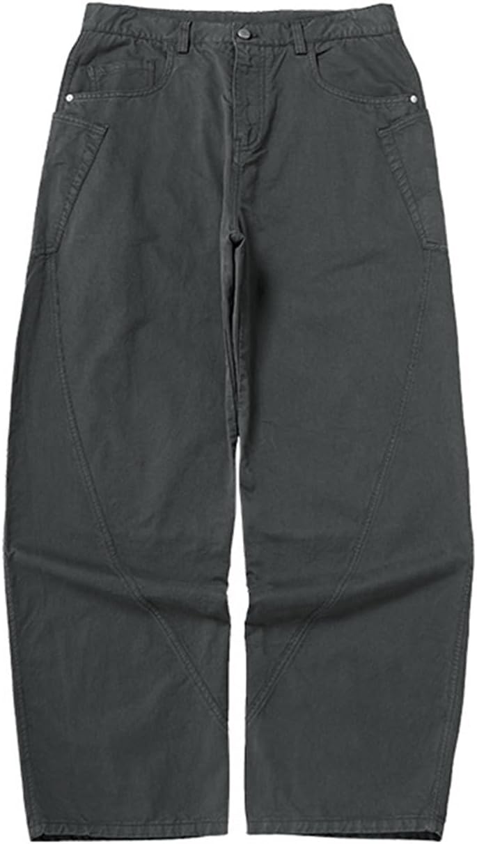 Men's Curved Work Pants, Autumn Cotton Vintage American Retro Loose Casual Trousers, S-XL Dark Gray Large