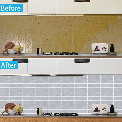 Adodecor Peel And Stick Backsplash - 10 Sheets Of 12" X 12" - 3D Adhesive Peel And Stick Tile Backsplash For Kitchen, Bathroom, Wall Tile (Light Grey, Marble) #TOP4