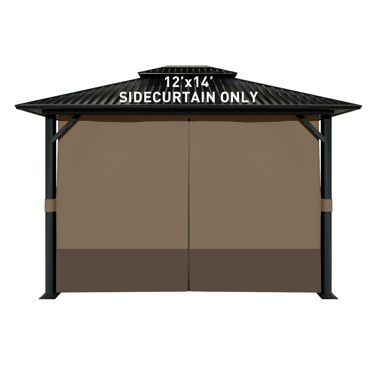 Aoodor 12 x 14 ft Gazebo Curtain Set, 4 Panels Gazebo Universal Replacement Privacy Sidewalls with Double Zipper, Brown and Coffee