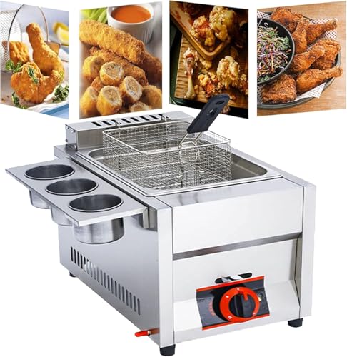 Fritor de gas comercial, acero inoxidable, 11L de gran capacidad, doble potencia de fuego ajustable, fácil de limpiar~/
