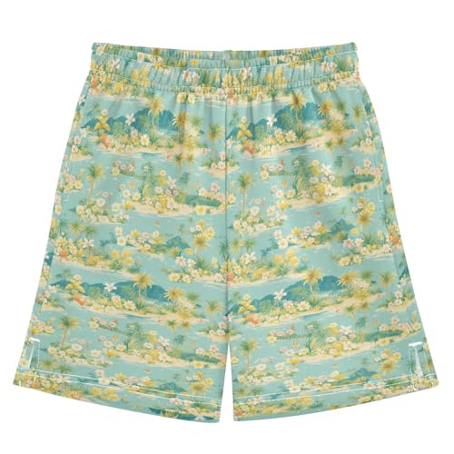 Cute Tropical Athletic Shorts Boys with Pockets Wrestling Short Pants Youth Boy Basketball Shorts Turquoise