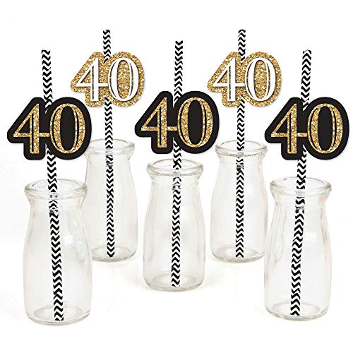 Adult 40th Birthday - Gold - Pitillos de Papel Decorativos miniatura 1