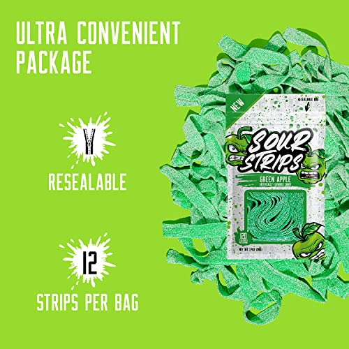 SOUR STRIPS Apple Flavored Sour Candy Strips, Deliciously Sour Chewy Candy Belts, Vegetarian Candies, 12 Strips per Pack, 2 Pack - image 3