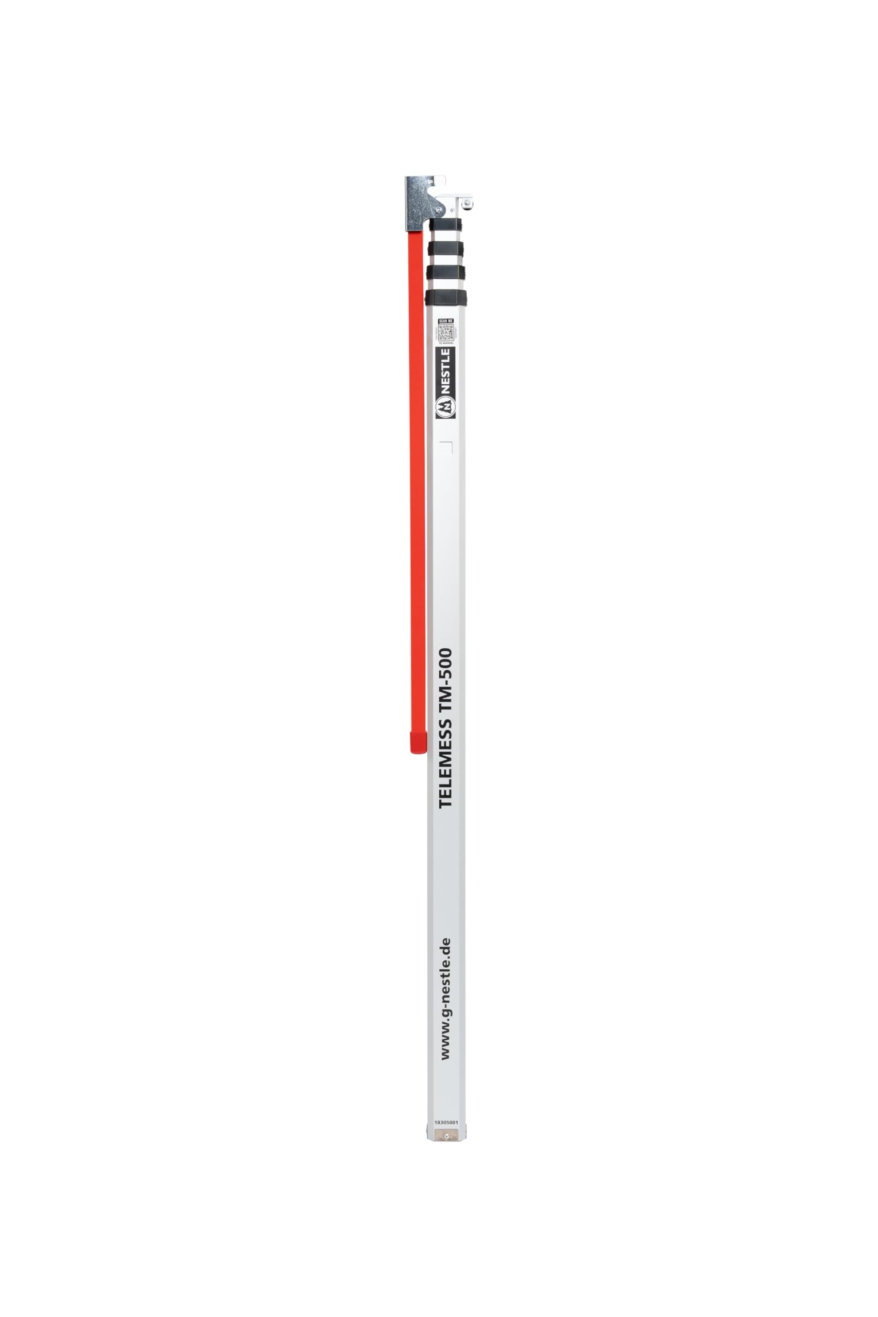 Nestle TELEMESS TM-500 LKW-Höhenmesser 5 m – Teleskopmeter 125–500 cm mit ausklappbarem, arretierbarem 70 cm Haken (kunststoffbeschichtet), mm-Teilung Oben→unten, Made in Germany