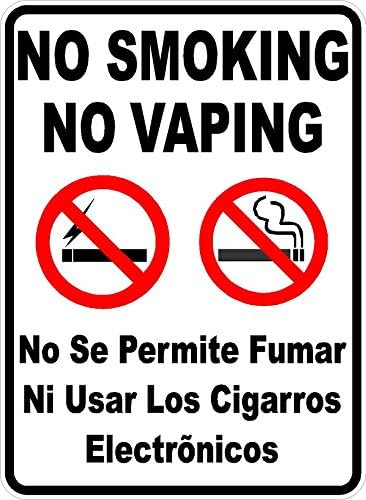 Miniatura 1 de Letrero bilingüe de no fumar o vapear. Metal 18x24. Fabricado en Estados Unidos. Sin fumar, sin cigaros Electronicos