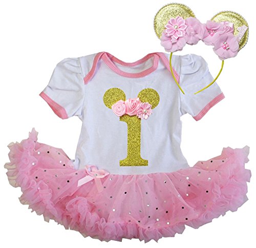 Kirei Sui Baby 1st Bodysuit Tutu & Mouse L Glitter Pink Short Sleeve