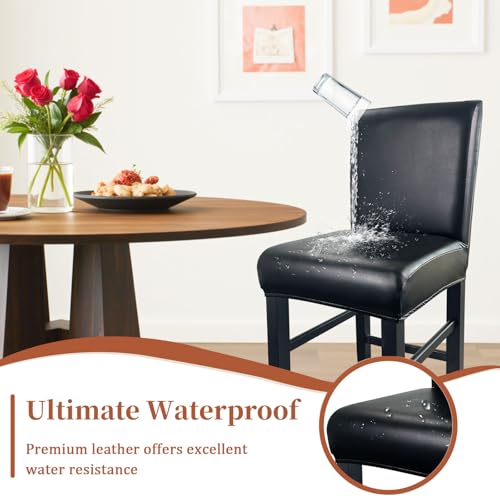 Image of PU Leather Bar Stool Covers with Backs Waterproof Bar Stool Chair Covers