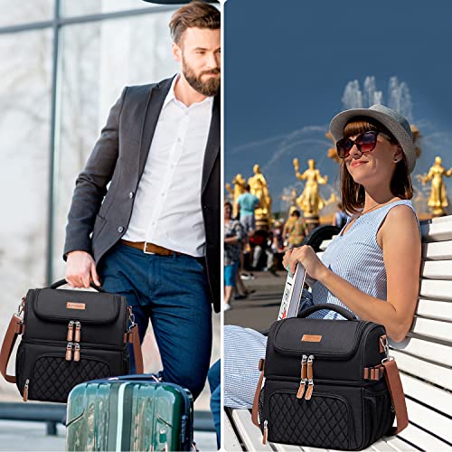 Artelaris Lunch Bag For Men Women, Large Double Deck Lunch Box Tote For Work, Dual Compartment Insulated Leakproof Lunchbox Cooler For Adult With Shoulder Strap & Side Pocket For Picnic Hiking Outdoor #TOP3