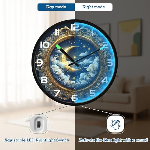 Reloj de pared digital redondo con luz nocturna y control de sonido miniatura 3