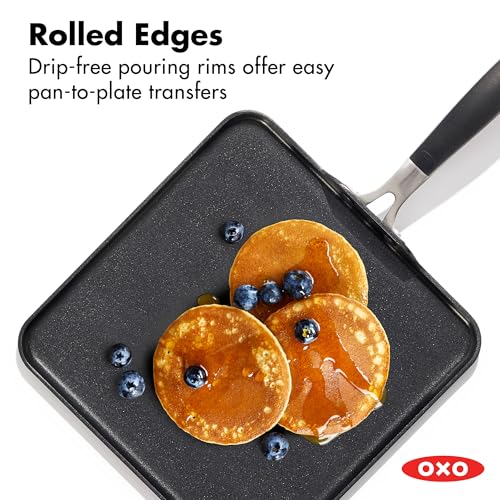 Image of OXO 11 inch Non-Stick Every Day Square Griddle, BPA-Free Comfort Grip Silicone Handle, Dishwasher & Oven Safe, PFAS-Free Ceramic Skillet, Pancake Pan, Black