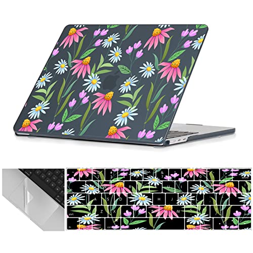 Se7enline Compatible with MacBook 15 inch Case Model A1707 A1990 for 2019 2018 2017 2016 Version 15-inch Macbook Pro Touch Bar Laptop Hard Shell Case&Keyboard Cover Skin&Touchpad Protector,Night Daisy