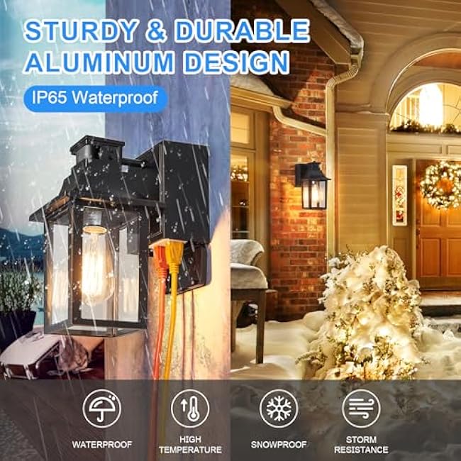 Porch Light with GFCI Outlet Dusk to Dawn Motion Sensor Outdoor Light 3 Light Modes Exterior Light Fixture Waterproof Outside Wall Light for House Patio Garage