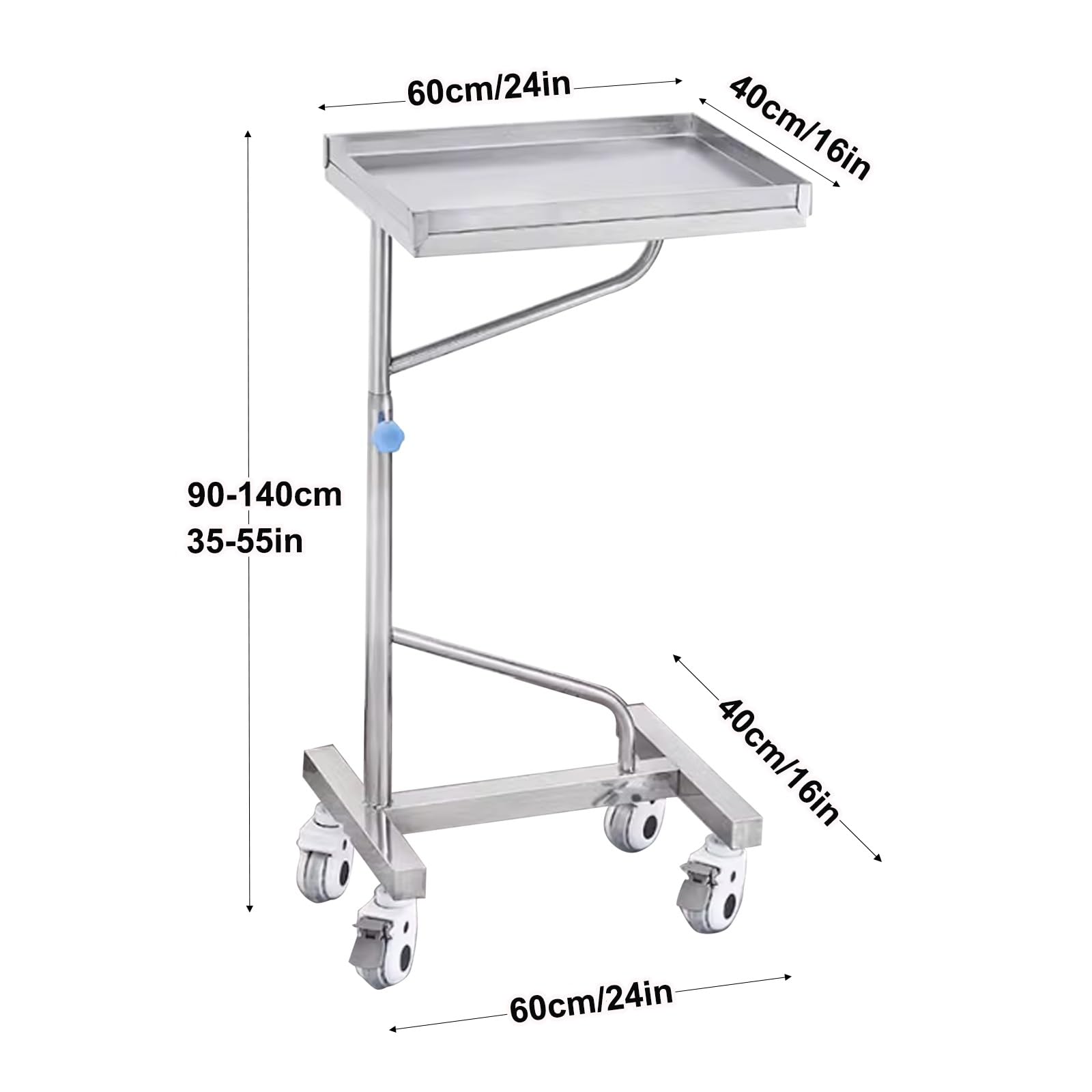 Carrito Cocina, Carrito Auxiliar con Ruedas, Bandeja médica con Ruedas, Carro Auxiliar con Ruedas for salón de Belleza, Peluquería, Tatuaje, SPA, Clínica(60cm/24in)