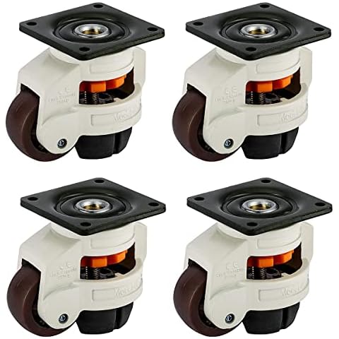Homtone Schwenkbare Lenkrollen 4 Stück, Einziehbare Werkbank Transportrollen Höhenverstellbare Nivellierrollen, 1000kg Tragfähigkeit Rollen für Möbel Cover