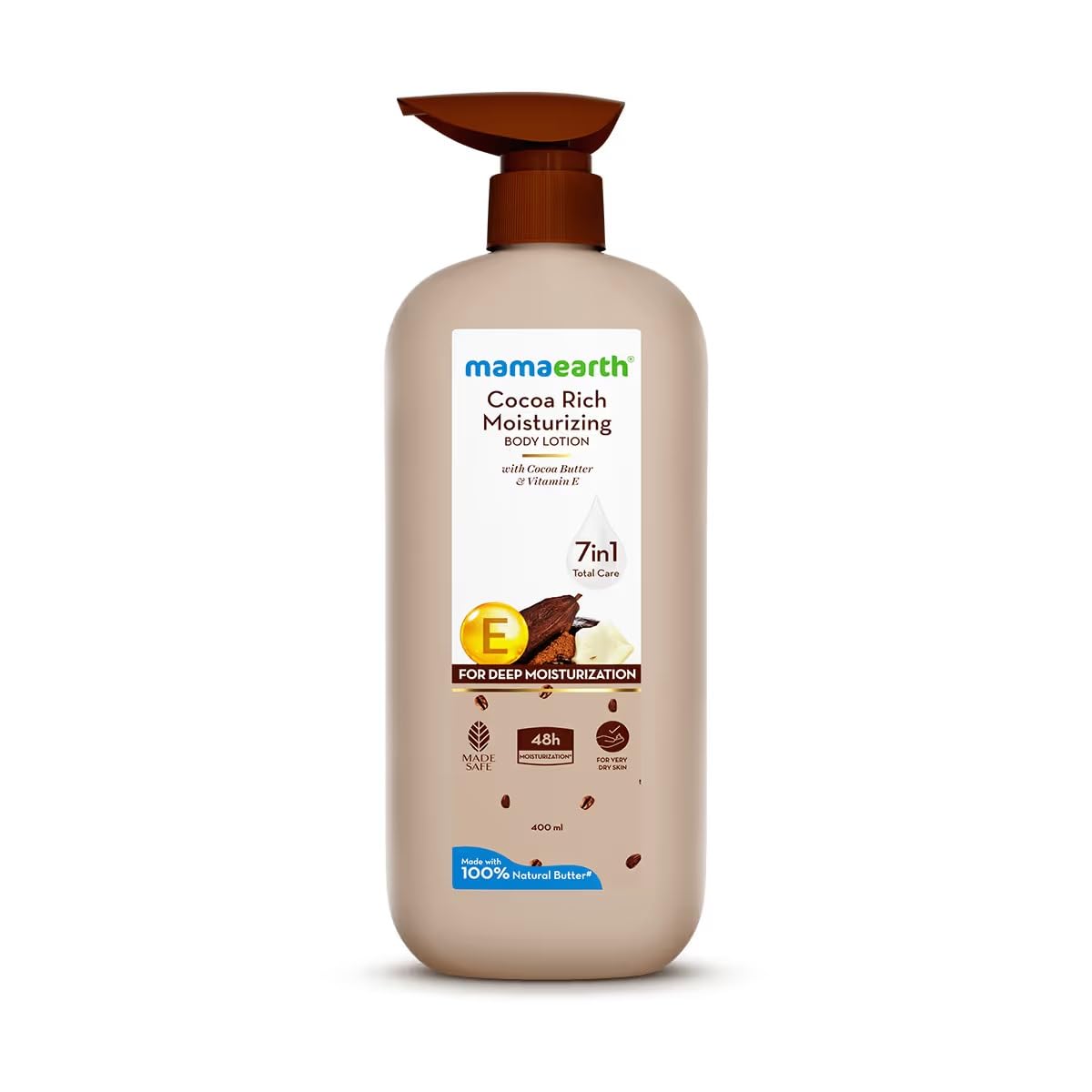 Mamaearth Cocoa Rich Moisturizing Body Lotion with Cocoa Butter & VitaminE for Deep 48H Moisturization 400ml For Very Dry Skin | 7in1 Total Care Benefits | 100% Natural Butter | Non-Greasy Smooth Skin-image-23