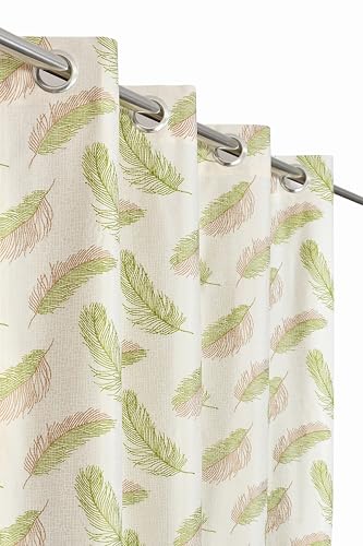 Image of DEVSANG Polyester 2 Print and 1 Solid Curtains 8 feet Long Set of 3 - Yellow & Green