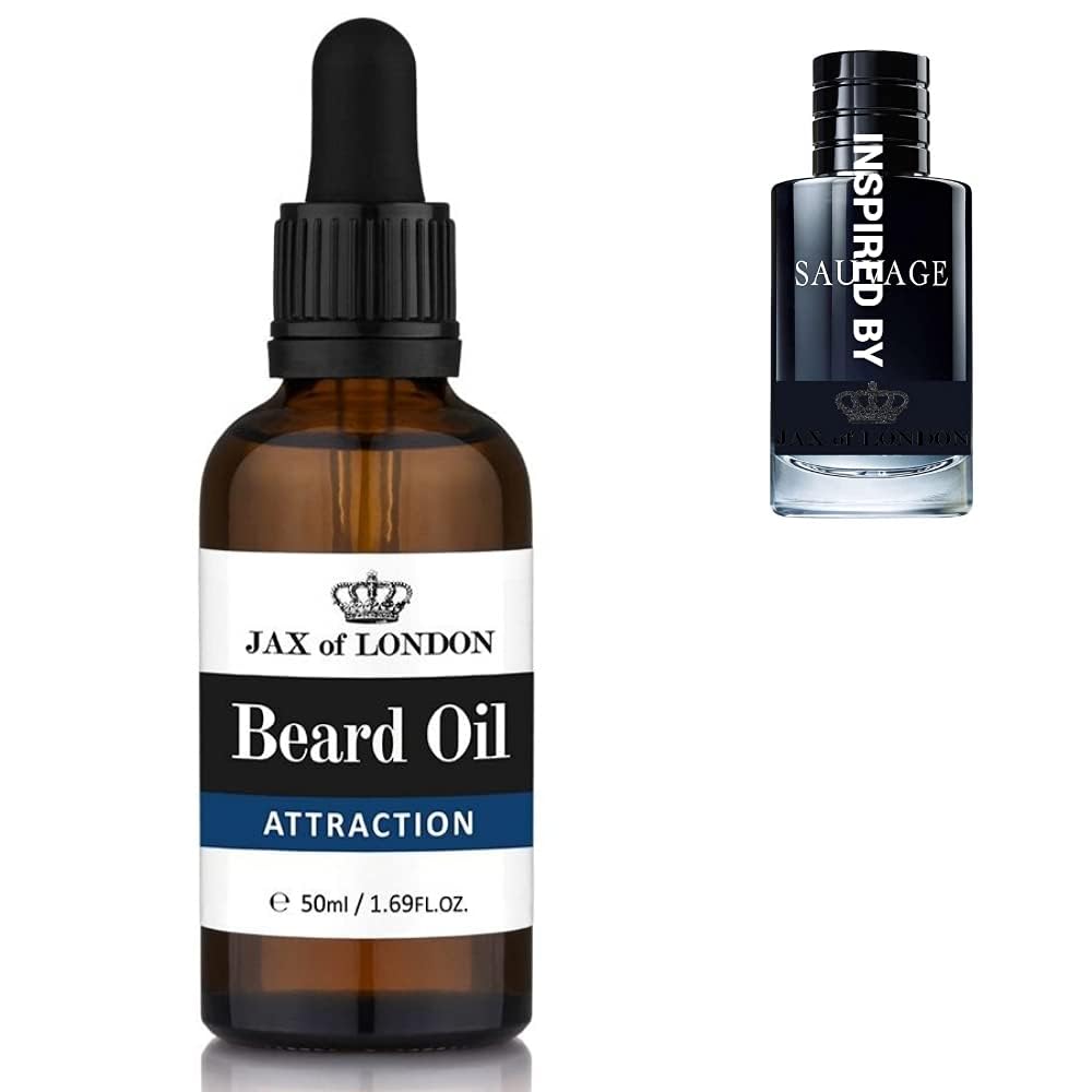 Aftershave Inspired Beard Oil 50ml, Beard Conditioning & Growth Oil with Vitamin E, Luxury Scented, Men’s Cologne Fragrance (Attraction)