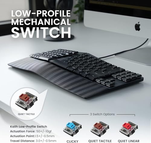 Image of Perixx PERIBOARD-335BR Wired Ergonomic Mechanical Keyboard - Compact Split Design with Low-Profile Brown Switches, Macro Programming, and Palm Rest - Windows /Mac Compatible