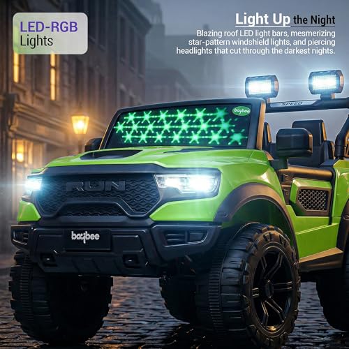 Image of Baybee 4x4 TurboX Pro Electric Car for Kids with Remote Control | Baby Electric Rideon Cars with Swing Mode, RGB Lights & Music | Rechargeable Battery Operated Jeep for Kids 2+ Years (Metallic Green)