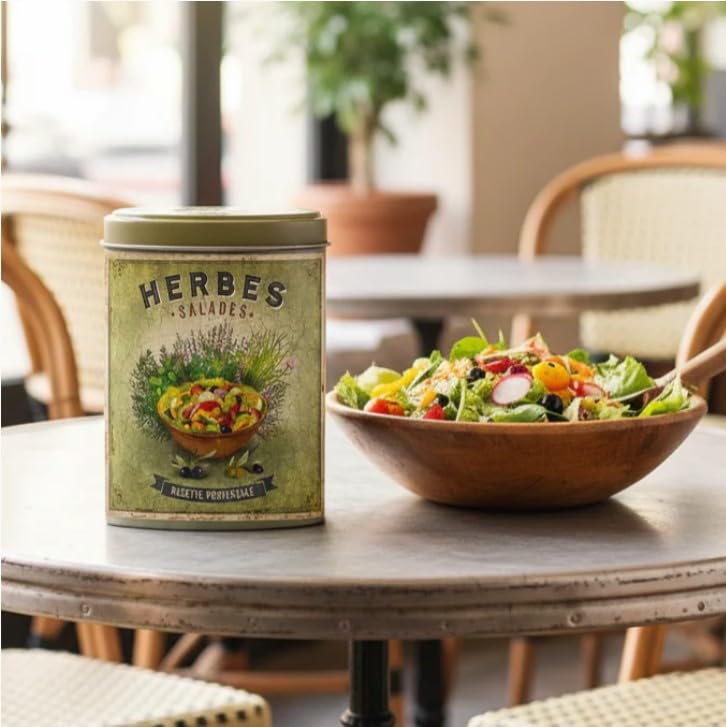 Esprit Provence, Herbes Salades (French Provence Herb Blend for Salads) in Decorative Tin, Imported