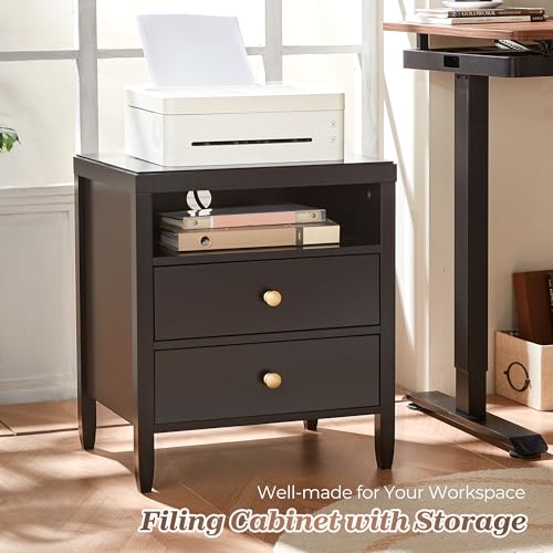 Image of Huuger Black Nightstand Set of 2, Night Stand with Charger Station