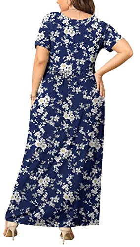 BISHUIGE Plus Size Maxi Dresses for Women Summer Casual Short Sleeve Long Dress with Pockets XL-6XL3