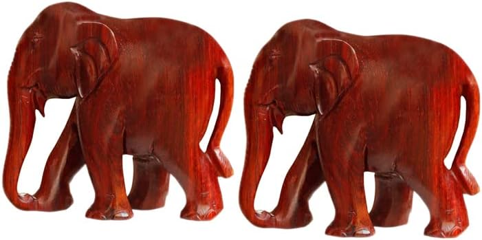 KC PRODUCTS Elephant Showpiece Home Decor | Lal Chandan Hathi | Como Set | Natural Red Sandalwood Elephant Pair [Down Trunk 1 INCH]