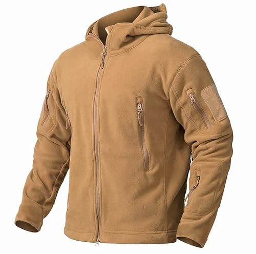 Tansozer Jacke Herren Fleecejacke Kapuzenjacke Militär Army Military Jacke Winter Arbeitsjacke Tactical Warme Outdoor Hoodie Jacke Fleece Taktische Jacket Männer Braune S Cover
